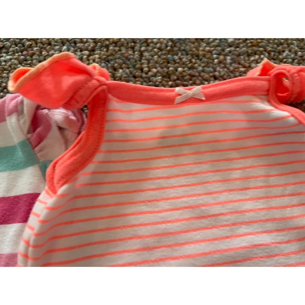 Carter's Bundles Striped Girls Bodysuits 0-3M Pink Coral Teal 2 Pack